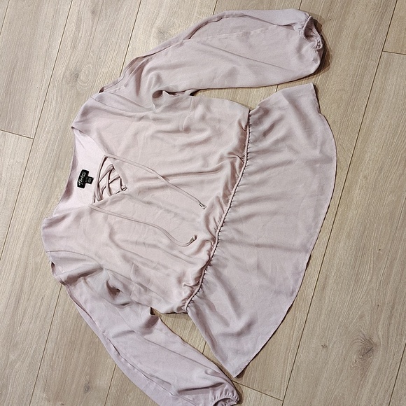 Thalia Tops - Women's Lace-Up Blouse - Light Pink,  Blush Pink Ladies Blouse,  X-Large